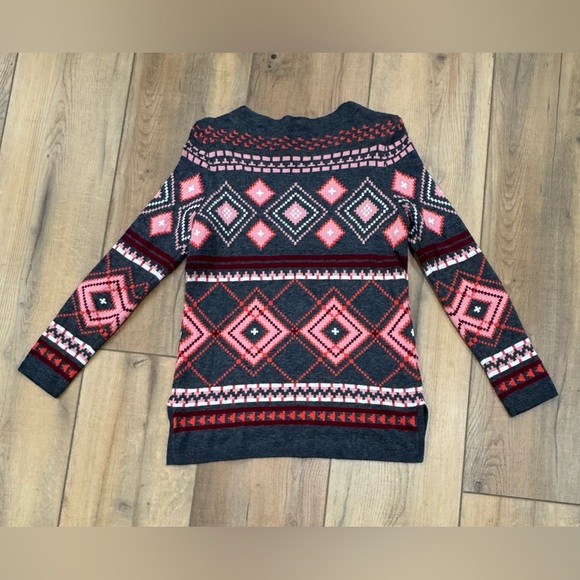 Talbots Geometric Knit Sweater - Pink and Gray with Hearts Petite Small - Picture 5 of 5